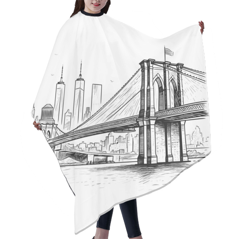 Personality  Brooklyn Bridge Hand-drawn Comic Illustration. Brooklyn Bridge. Vector Doodle Style Cartoon Illustration Hair Cutting Cape