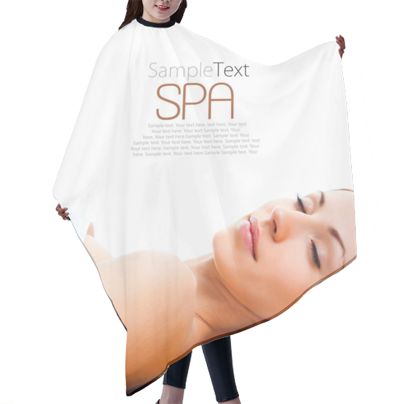 Personality  Young Woman Lying Relaxed In The Spa Hair Cutting Cape