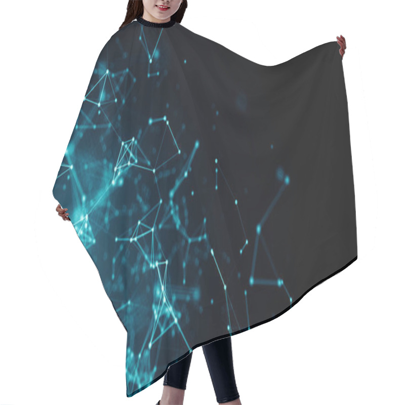 Personality  Abstract Connected Dots On Bright Blue Background. Technology Backdrop With Depth Of Field. 3D Rendering Hair Cutting Cape