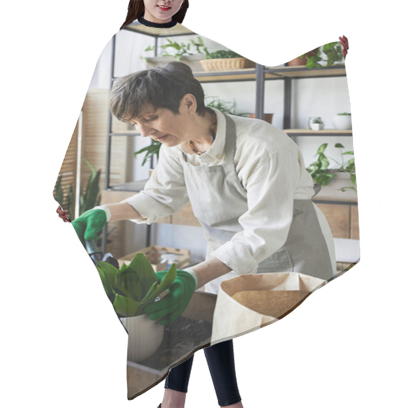 Personality  A Gardener Cares For Her Beloved Plants In A Sunlit Studio. Hair Cutting Cape