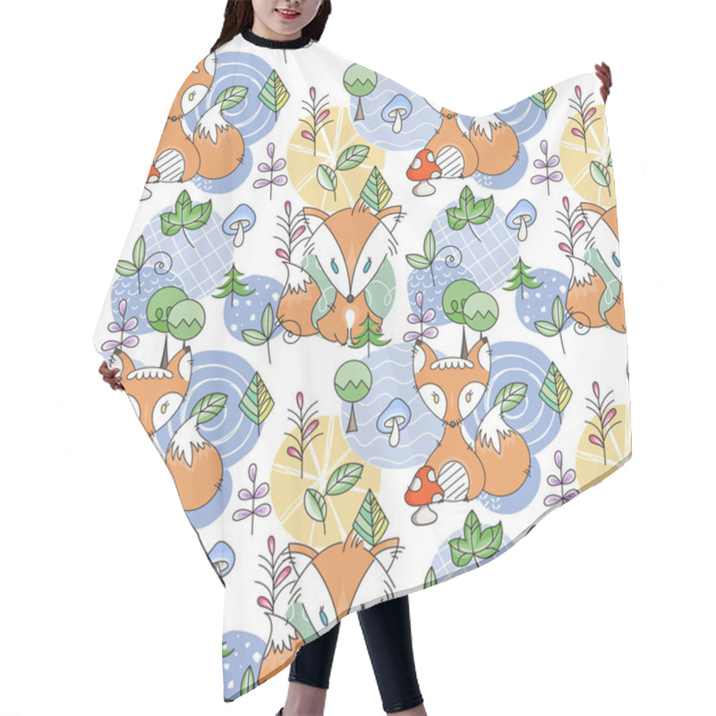 Personality  Seamless Pattern With Doodle Foxes And Woods. Wild Background With Cute Scandinavian Animals Hair Cutting Cape