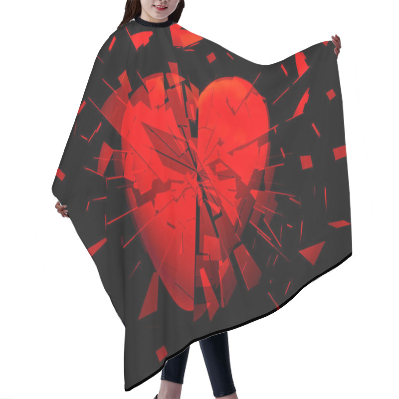 Personality  A Red Heart Broken Into Pieces On A Black Background Hair Cutting Cape