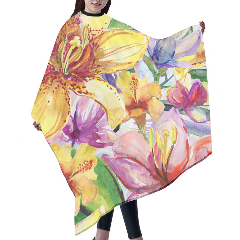 Personality  Red And Yellow Lily Flowers Hair Cutting Cape