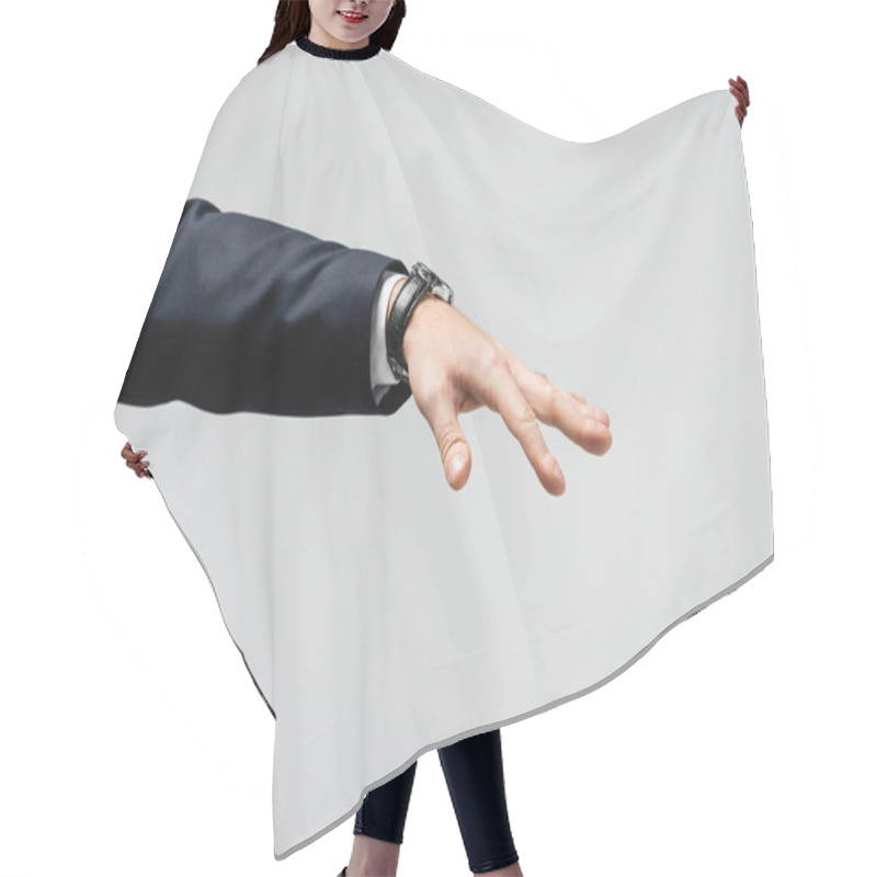 Personality  Cropped View Of Businessman Manipulating With Hand Isolated On Grey Hair Cutting Cape