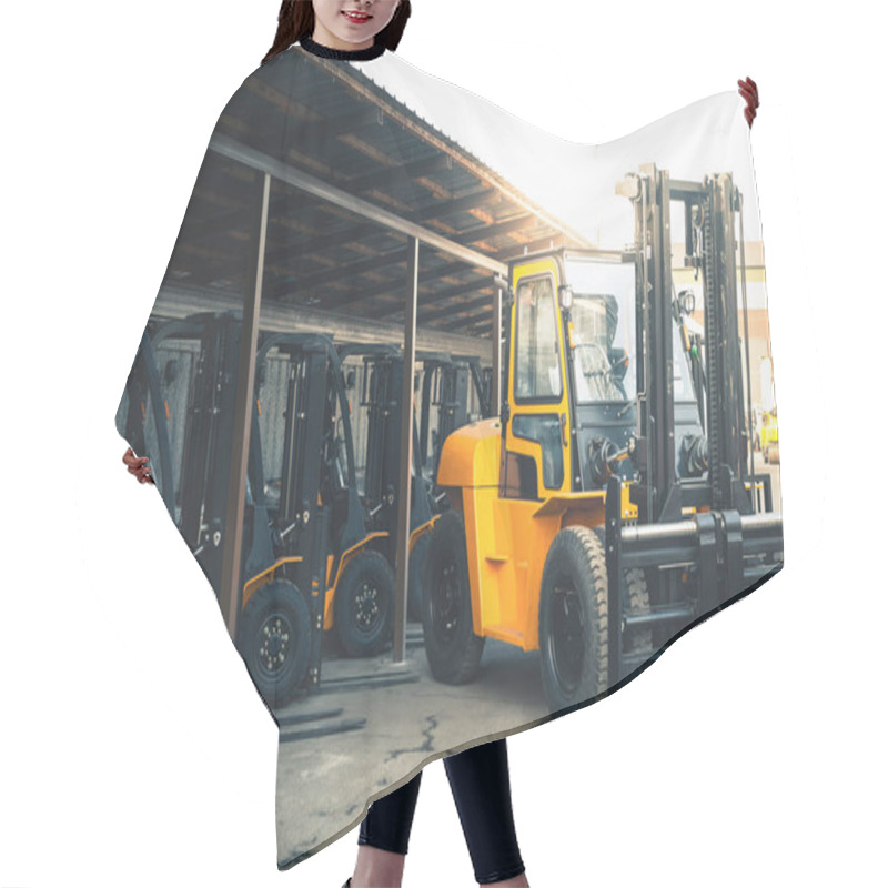 Personality  Background Of A Lot Of Forklifts, Reliable Heavy Loader, Truck. Heavy Duty Equipment, Forklift Hair Cutting Cape