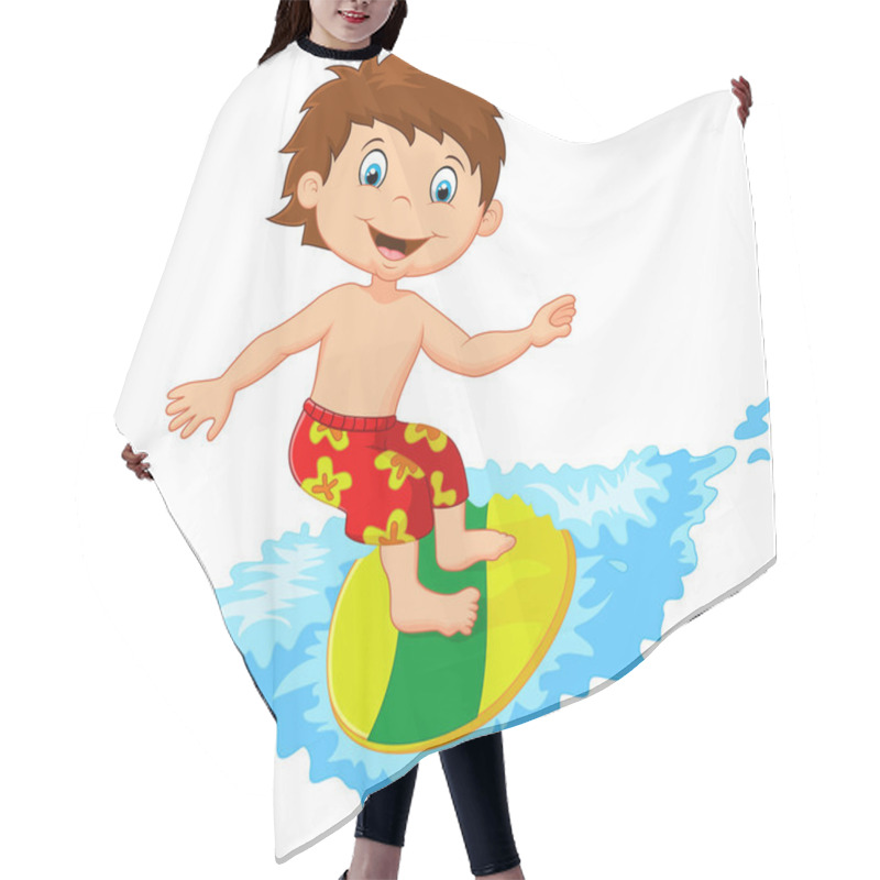 Personality  Kids Cartoon Play Surfing On Surfboard Over Big Wave Hair Cutting Cape