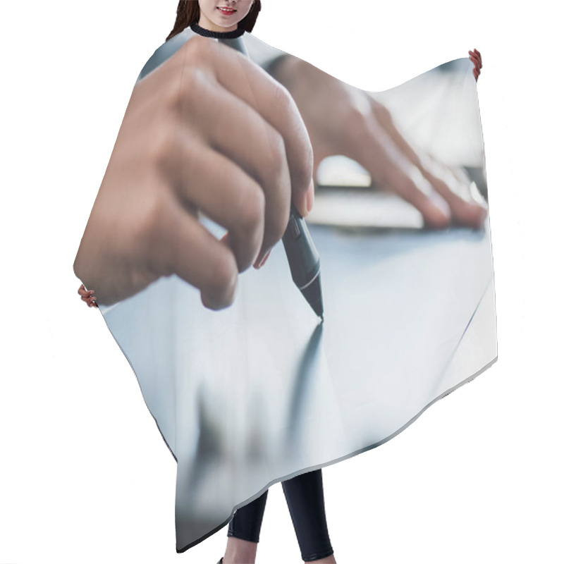 Personality  Businesswoman Using Graphic Tablet  Hair Cutting Cape