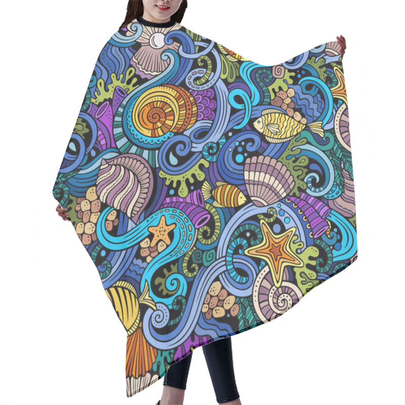 Personality  Cartoon Doodles Under Water Life Seamless Pattern Hair Cutting Cape