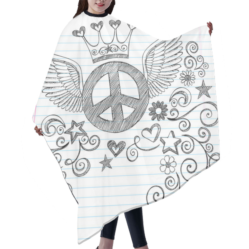 Personality  Peace Sign With Wings Sketchy Doodles Vector Hair Cutting Cape