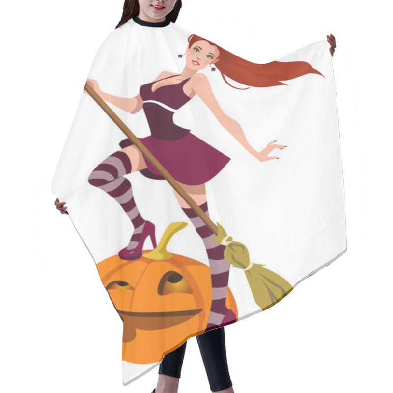 Personality  Sexy Halloween Witch With A Broomstick Hair Cutting Cape