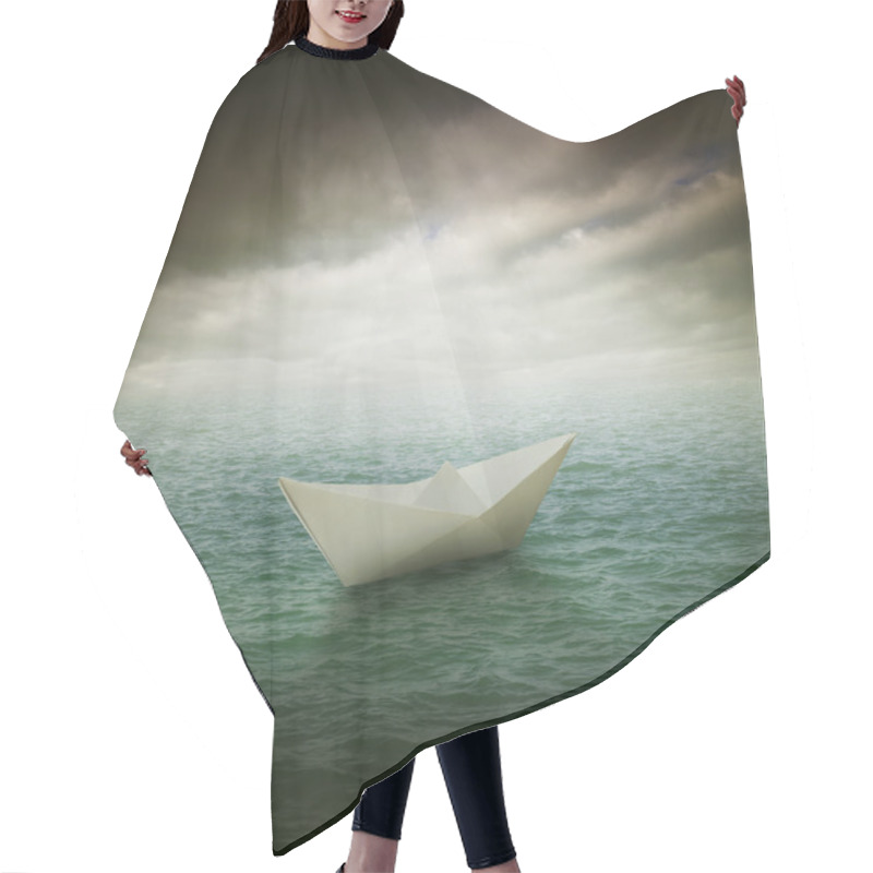 Personality  Paper Boat In The Stormy Ocean Hair Cutting Cape