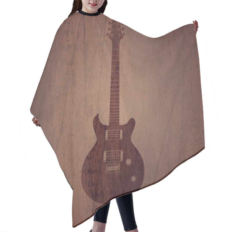 Personality  Vecto Wooden Background With Electric Guitar. Hair Cutting Cape