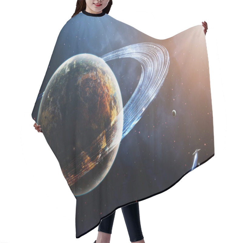 Personality  Space Scene. Blue And Orange Soft Nebula With Planet, Planetary  Hair Cutting Cape