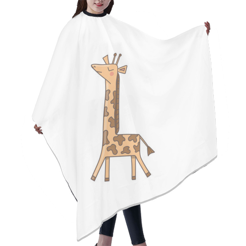 Personality  A Cartoon Vector Illustration Of A Cute Giraffe On White Hair Cutting Cape