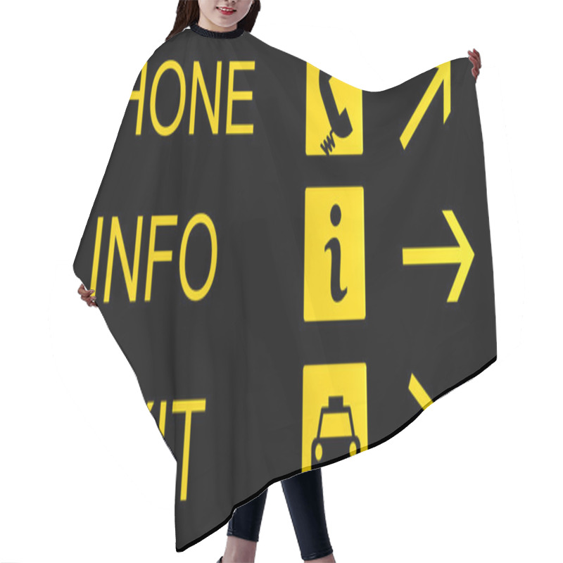 Personality  Airport Info Sign In Yellow And Black Hair Cutting Cape