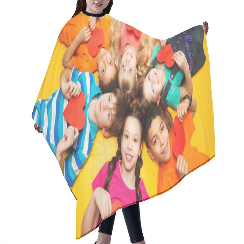 Personality  Group Of Kids Laying With Red Hearts Hair Cutting Cape