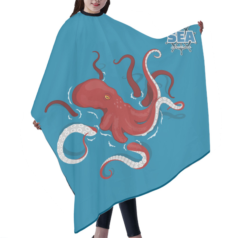 Personality  Giant Red Octopus On A White Background. Sea Monster Kraken In Cartoon Style. Pirate Game. 3d Image Hair Cutting Cape