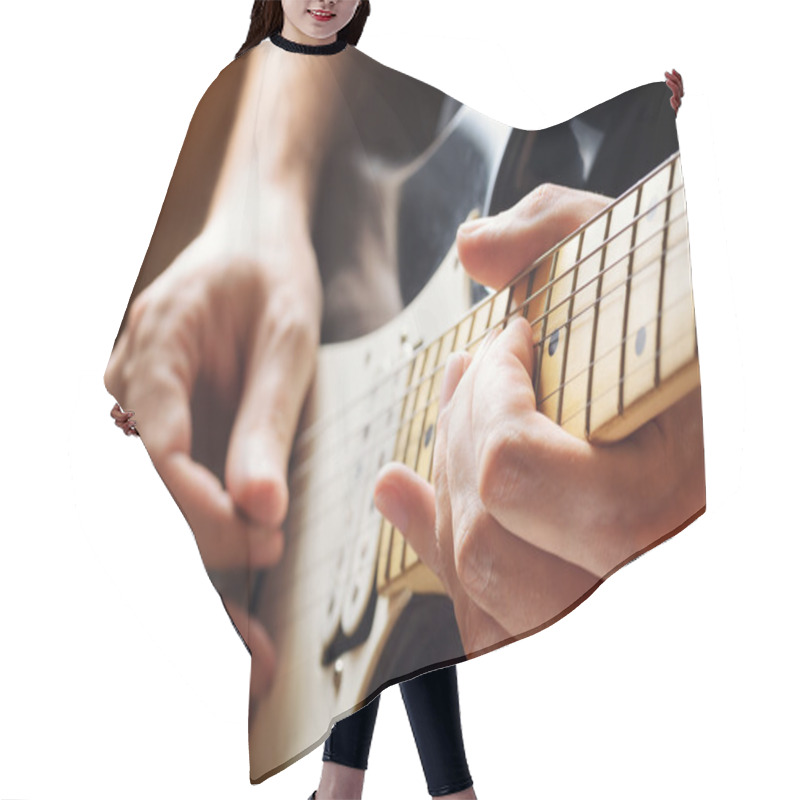 Personality  Man Playing Guitar. Close-up View Hair Cutting Cape