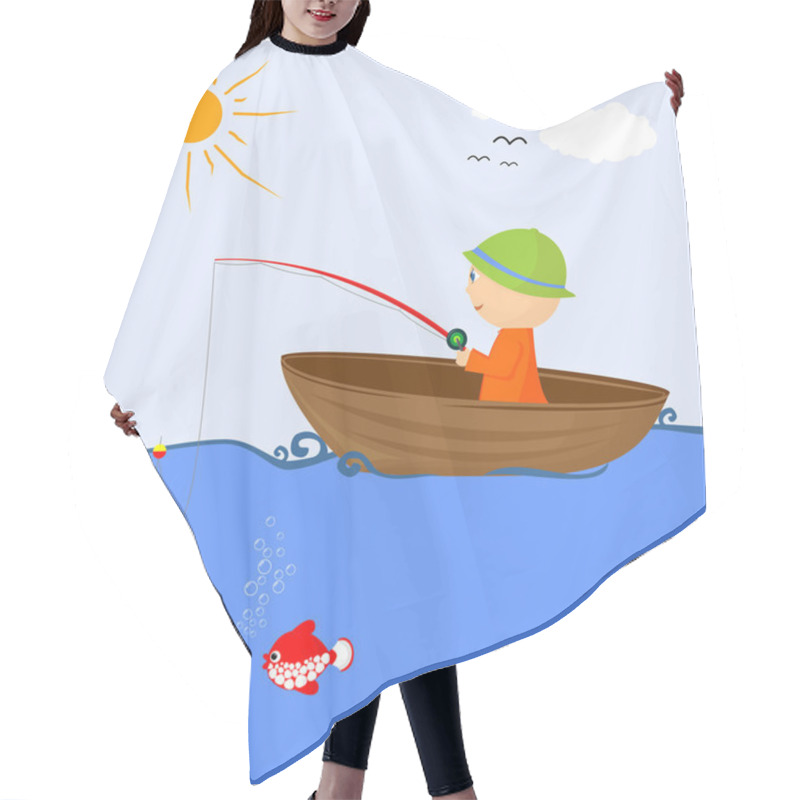 Personality  Cartoon Fisherman In A Boat Hair Cutting Cape