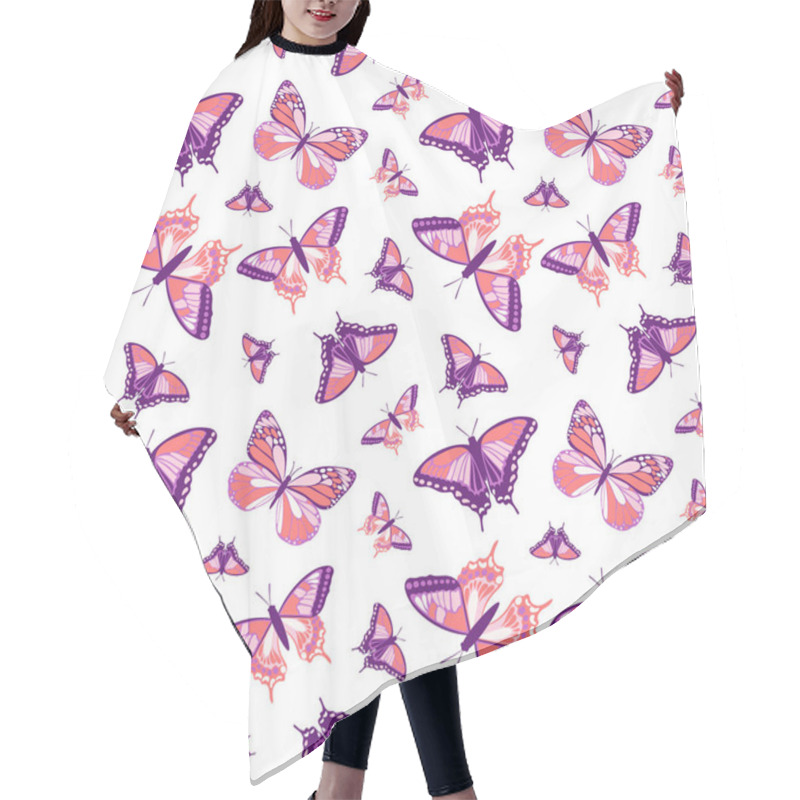 Personality  Insects, Butterfly Pattern, Background, Purple Pink Spring Mood Pattern. Gentle Seamless Pattern With Butterflies For Backgrounds And Packages. Hair Cutting Cape