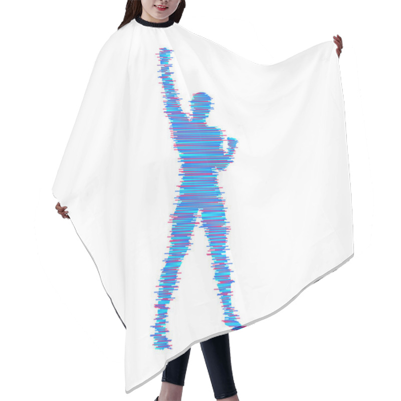 Personality  Leadership Concept. Standing Man. Human With Arm Up. Silhouette For Sport Championship. The Victory Celebration. Vector Illustration. Hair Cutting Cape