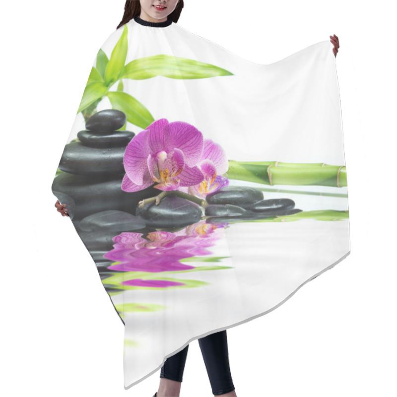 Personality  Purple Orchids With Bamboo Tower Black Stones On Water Hair Cutting Cape