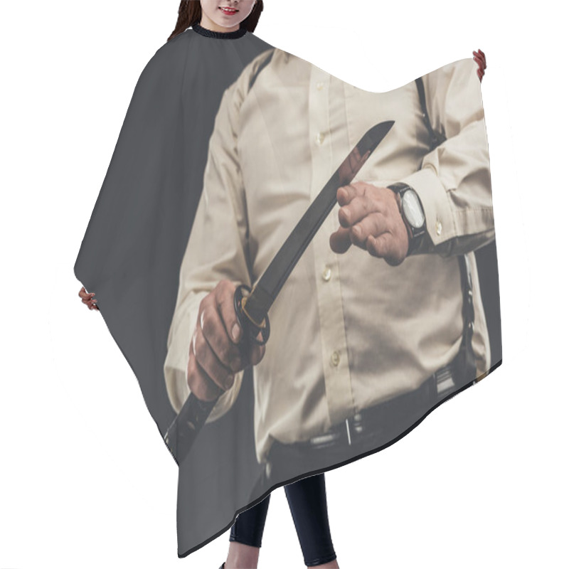 Personality  Cropped Shot Of Yakuza Member With Japanese Tanto Knife Hair Cutting Cape