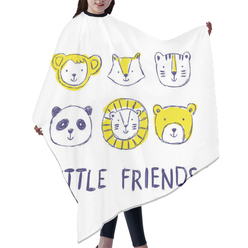 Personality  Childish Set Of Illustrations With Cute Animals Hair Cutting Cape