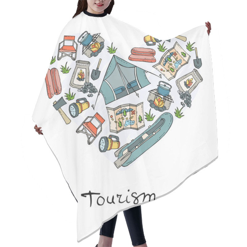 Personality  Stylized Heart With Symbols Of Tourism, Camping Hair Cutting Cape