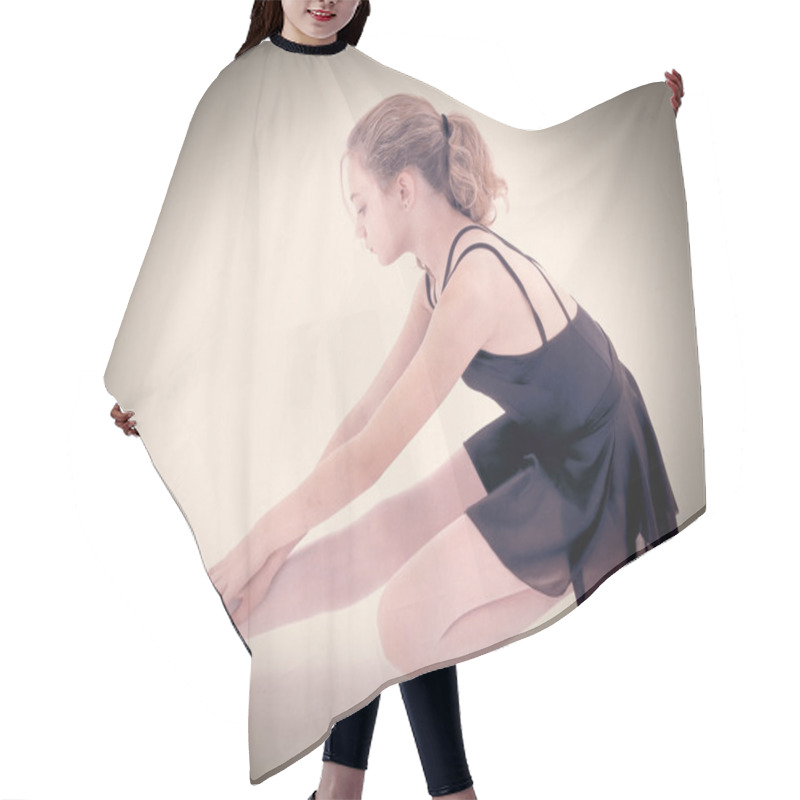 Personality  Beautiful Caucasian Ballerina Stretching. Dramatic Portrait. Cli Hair Cutting Cape