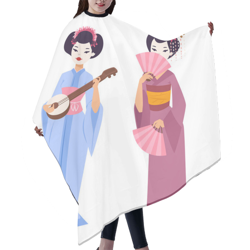 Personality  Vector Japanese Geisha Girl Hair Cutting Cape