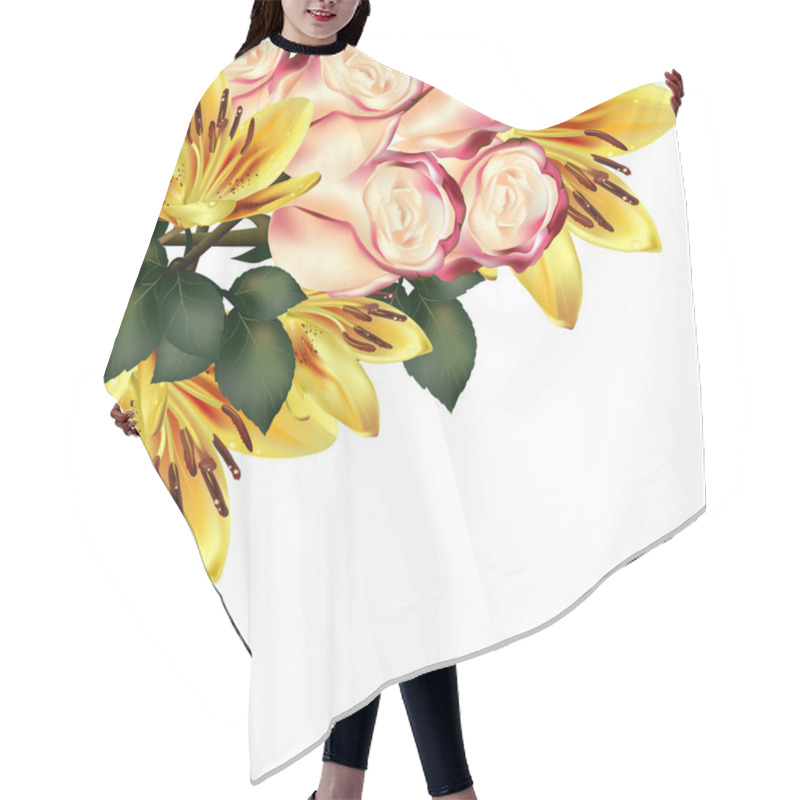 Personality  Floral Background With Detailed Vector Lily And Roses Hair Cutting Cape