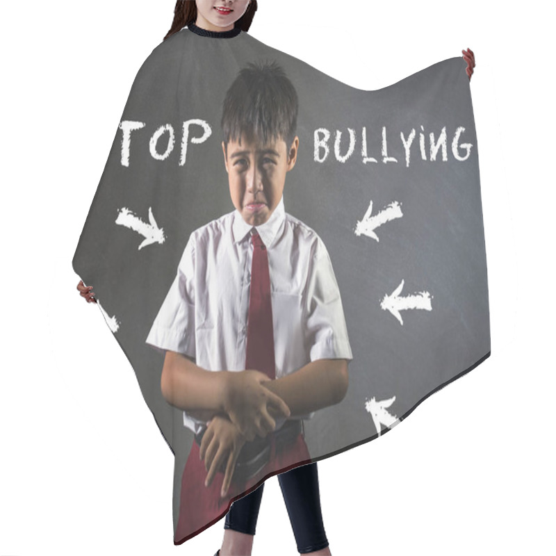 Personality  Dramatic Portrait Of Young Desperate And Abused Schoolboy Screaming And Crying Victim Of Bullying And Abuse At School Isolated On Blackboard Background In Bullied Kid Social Problem Hair Cutting Cape