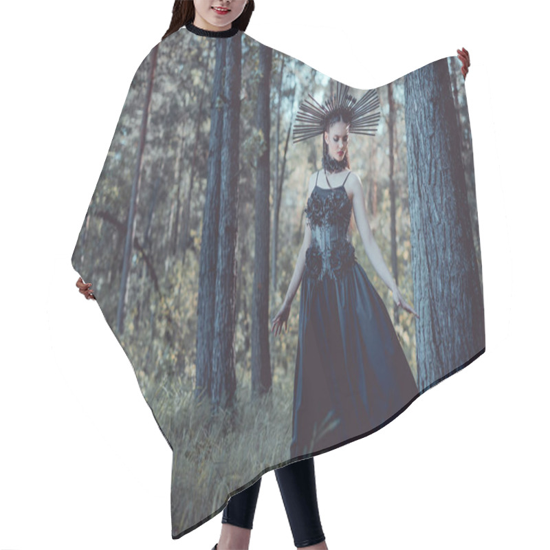 Personality  Beautiful Woman In Witch Costume Walking On Forest, Looking Away Hair Cutting Cape