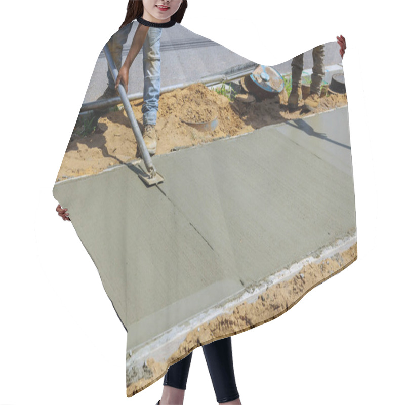 Personality  Process Of Installing Construction Of New Sidewalks Laying Concrete Cement Hair Cutting Cape