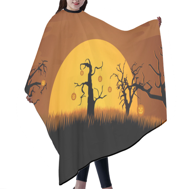 Personality  A Creepy Graveyard Halloween Background Scene. Spooky Trees Bats Hair Cutting Cape