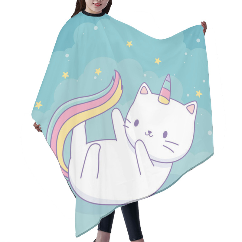 Personality  Cute Cat With Rainbow Tail Kawaii Character Hair Cutting Cape