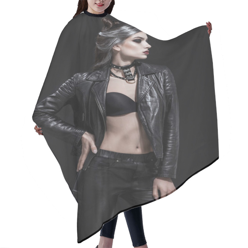 Personality  Girl In Leather Clothes Hair Cutting Cape