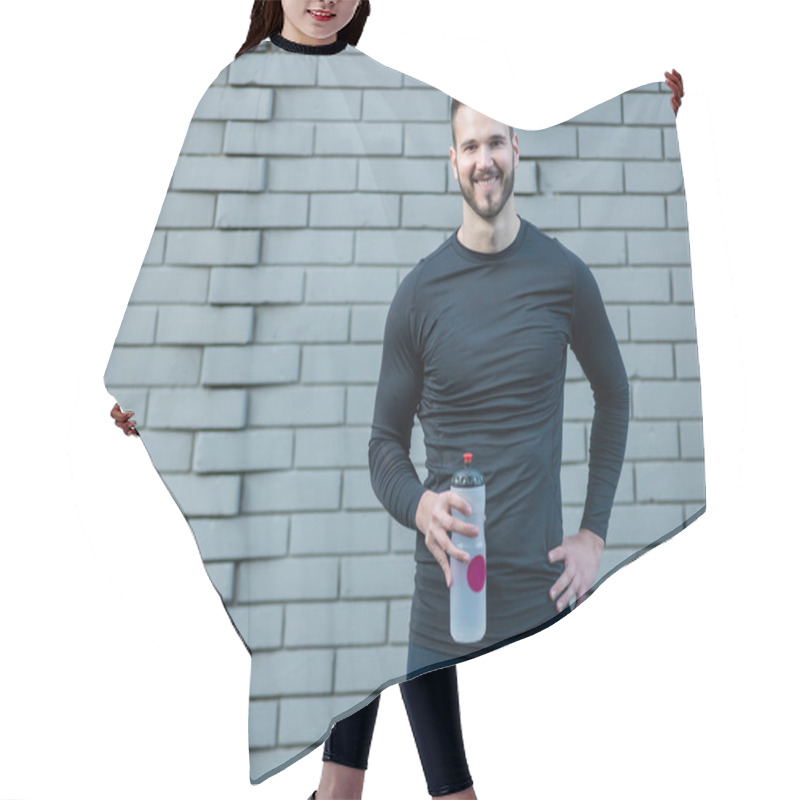 Personality  Runner Stretching By Brick Wall Hair Cutting Cape