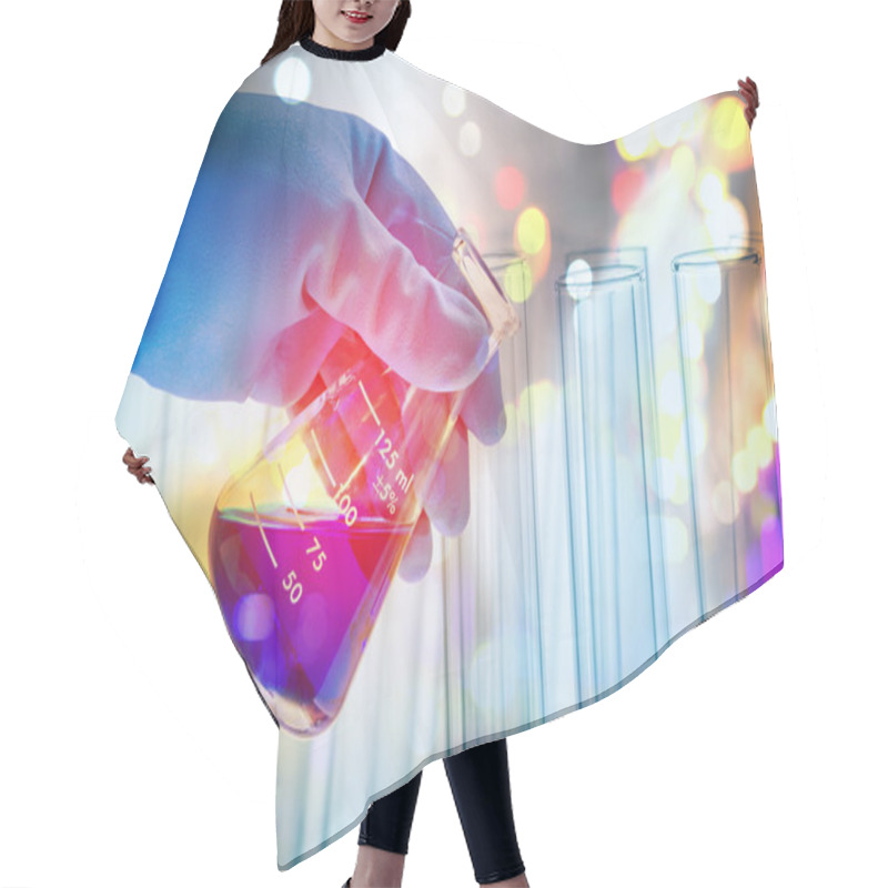 Personality  Double Exposure Of Scientist Hand Holding Laboratory Test Tube Hair Cutting Cape