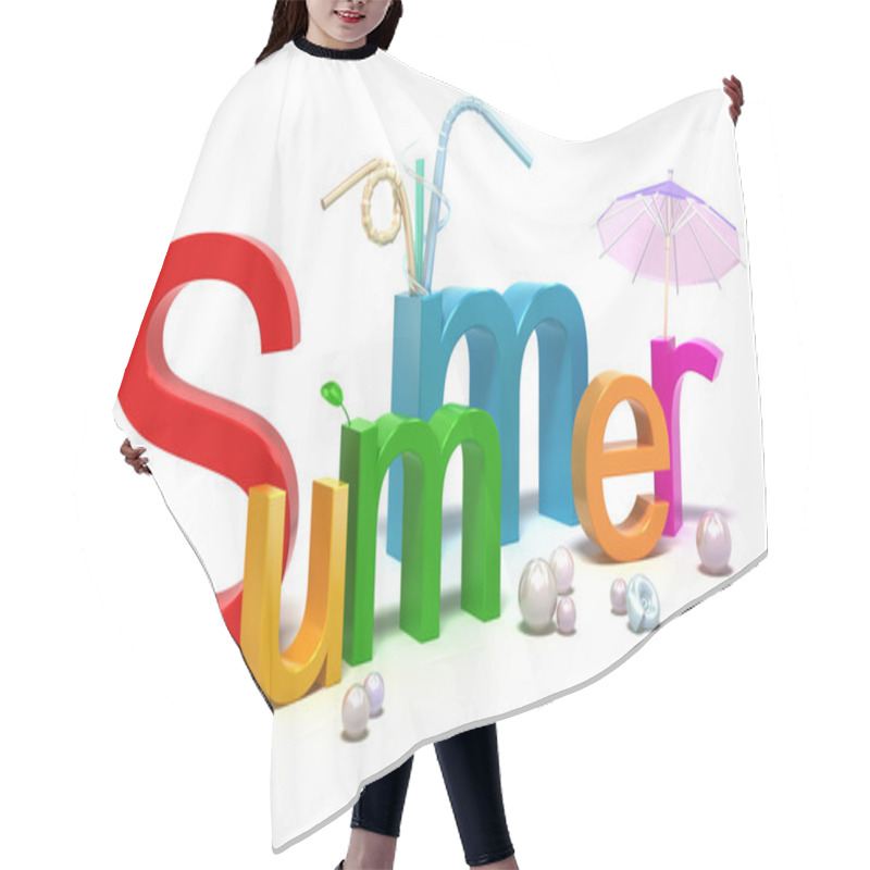 Personality  Word Summer With Colourful Letters . 3D Concept Isolated On White Hair Cutting Cape