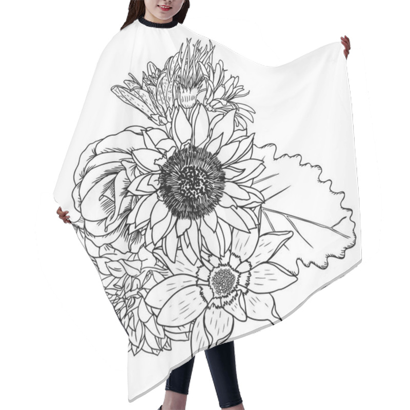 Personality  Bouquet Of Different Hand Drawn Flowers Hair Cutting Cape