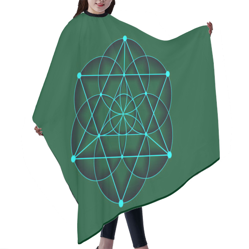 Personality  Flower Of Life Symbol Metatron Merkaba Sacred Geometry. Logo Icon  Geometric Mystic Mandala Of Alchemy Esoteric Seed Of Life. Vector Blue Neon Divine Meditative Amulet Isolated On Green Background Hair Cutting Cape