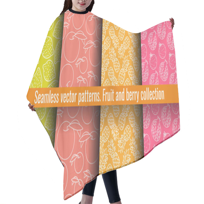 Personality  Lemon, Peach, Pineapple, Pomegranate. Seamless Pattern Set. Juic Hair Cutting Cape