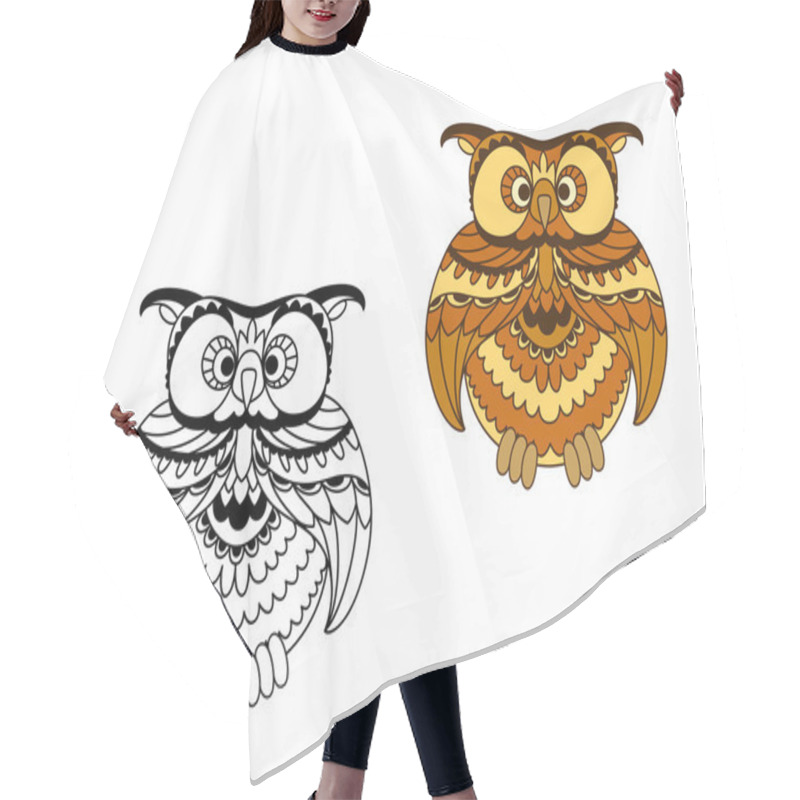 Personality  Cartoon Outline And Brown Owl Bird Hair Cutting Cape