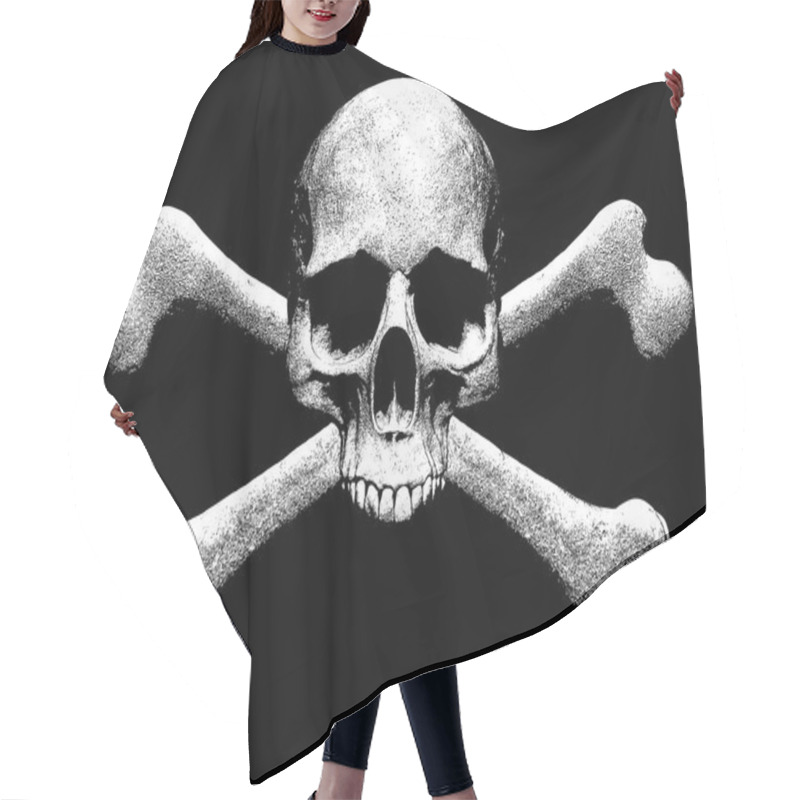 Personality  Skull And Crossbones Illustration  Isolated In Black Background  Hair Cutting Cape