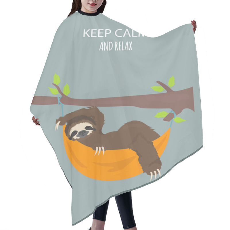 Personality  The Story Of One Sloth. Traveling, Holiday. Funny Cartoon Sloths Hair Cutting Cape