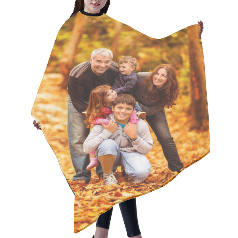 Personality  Lovely Family In Park Hair Cutting Cape