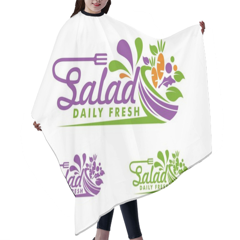 Personality  Salad Bar Logo Illustration With Bowl Fork Icon Salad Bar Or Vegan Hair Cutting Cape