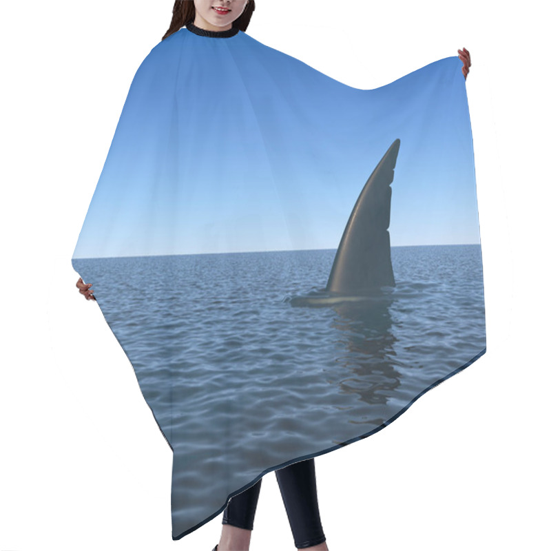 Personality  Shark Fin Over Sea Water Surface. Danger Concept. 3D Rendering. Hair Cutting Cape